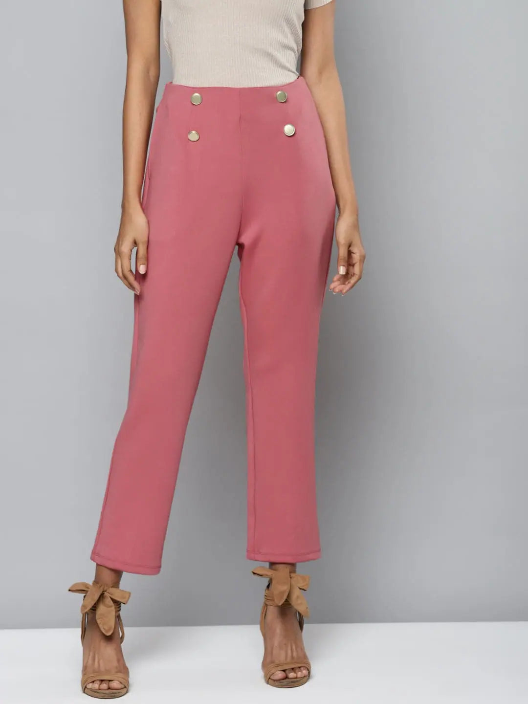 Coral Scuba Tapered Pants - Front Button Detail
