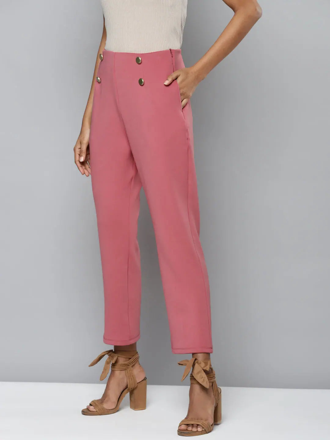 Coral Scuba Tapered Pants - Front Button Detail