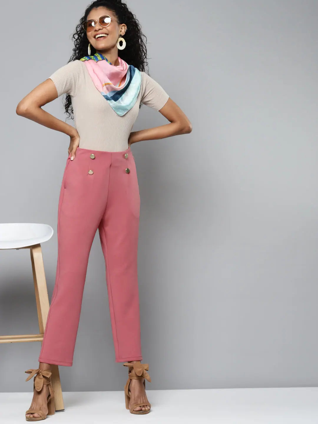Coral Scuba Tapered Pants - Front Button Detail