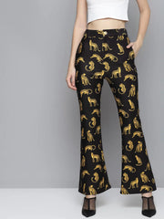 Black Scuba Cheetah Bell Bottom Pants