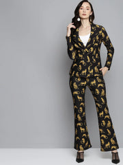 Black Scuba Cheetah Bell Bottom Pants