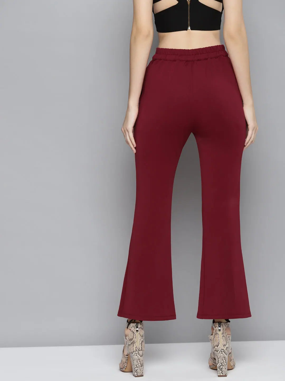 Maroon Scuba Bell Bottoms - Women's Western Wear, Front Slit