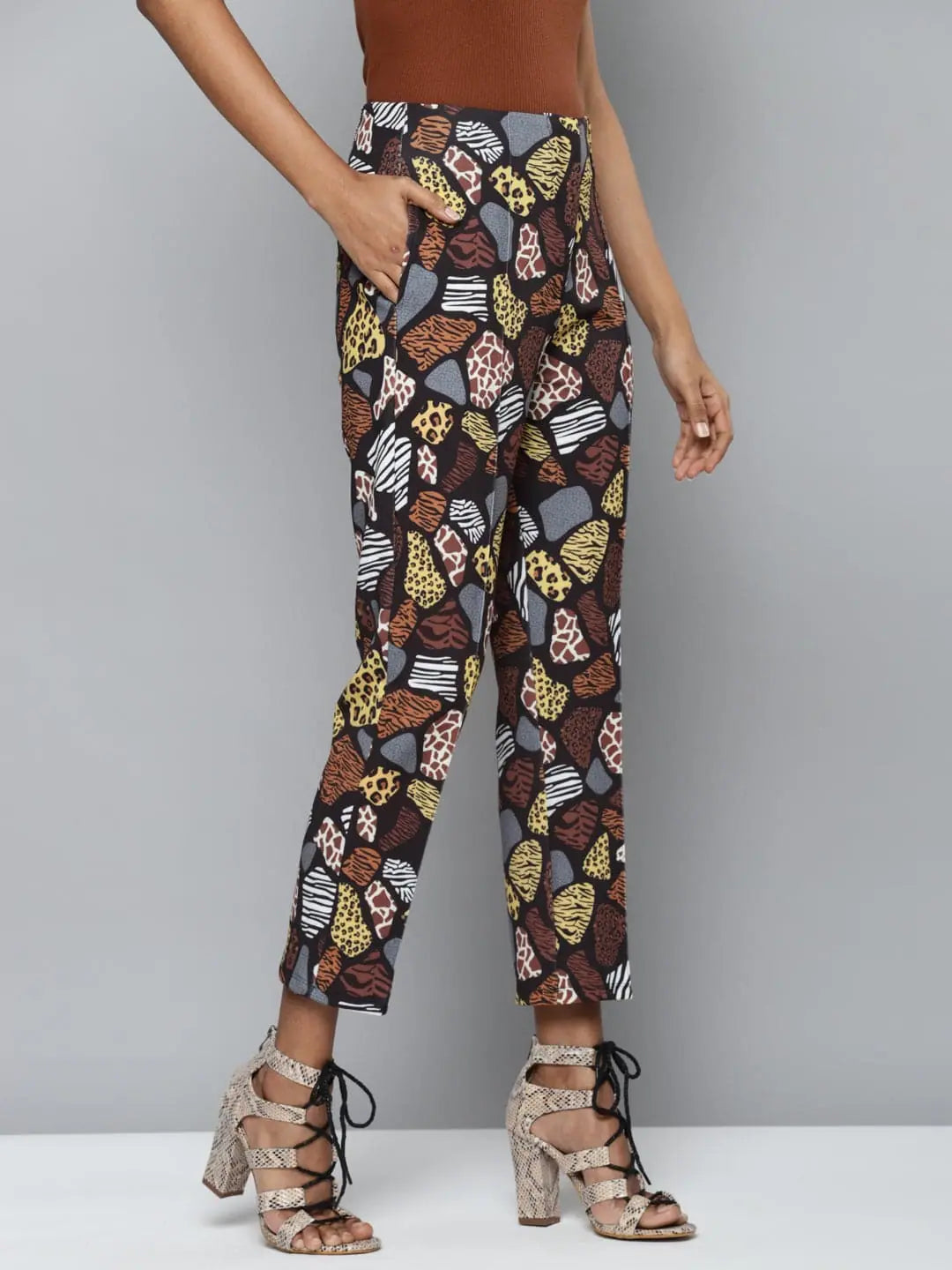 Black Abstract Animal Tapered Pants | Women's Western Wear