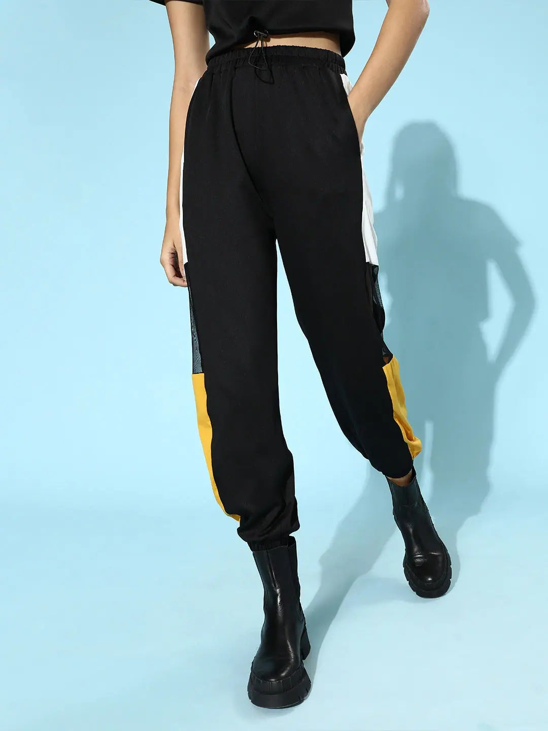 Black Scuba Color Block Joggers | Women's Western Wear