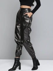 Black PU Joggers