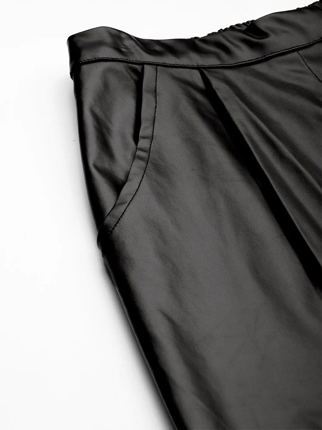 Black PU Joggers | Comfort Fit, Ankle Length