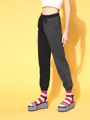 Women Black & Navy Terry Colour Block Joggers