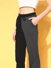 Women Black & Navy Terry Colour Block Joggers