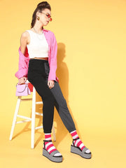 Women Black & Navy Terry Colour Block Joggers