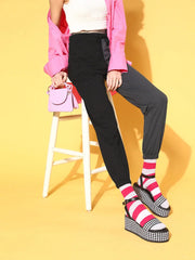 Women Black & Navy Terry Colour Block Joggers
