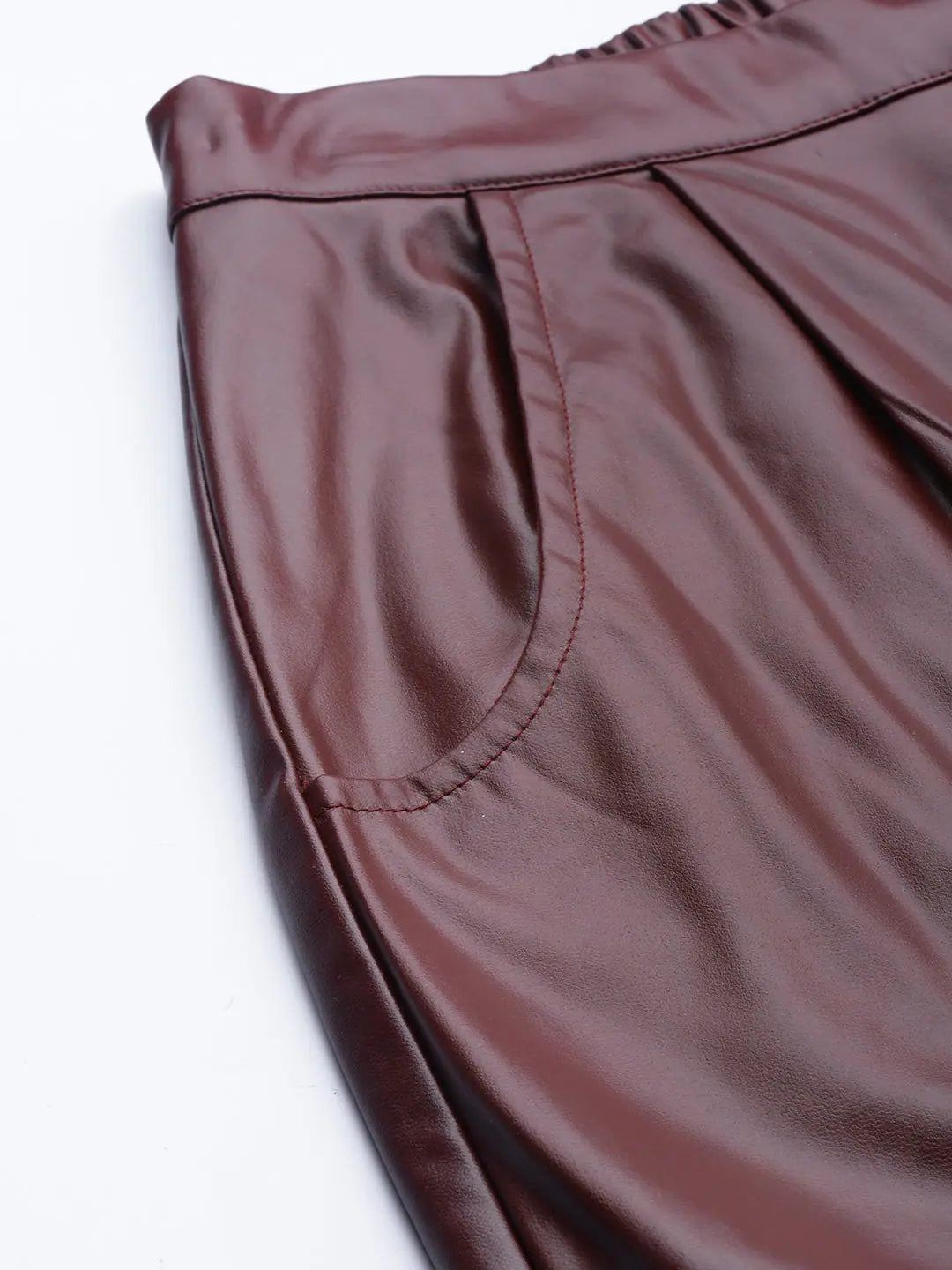 Burgundy PU Tailored Pants | Women's Designer Lehenga