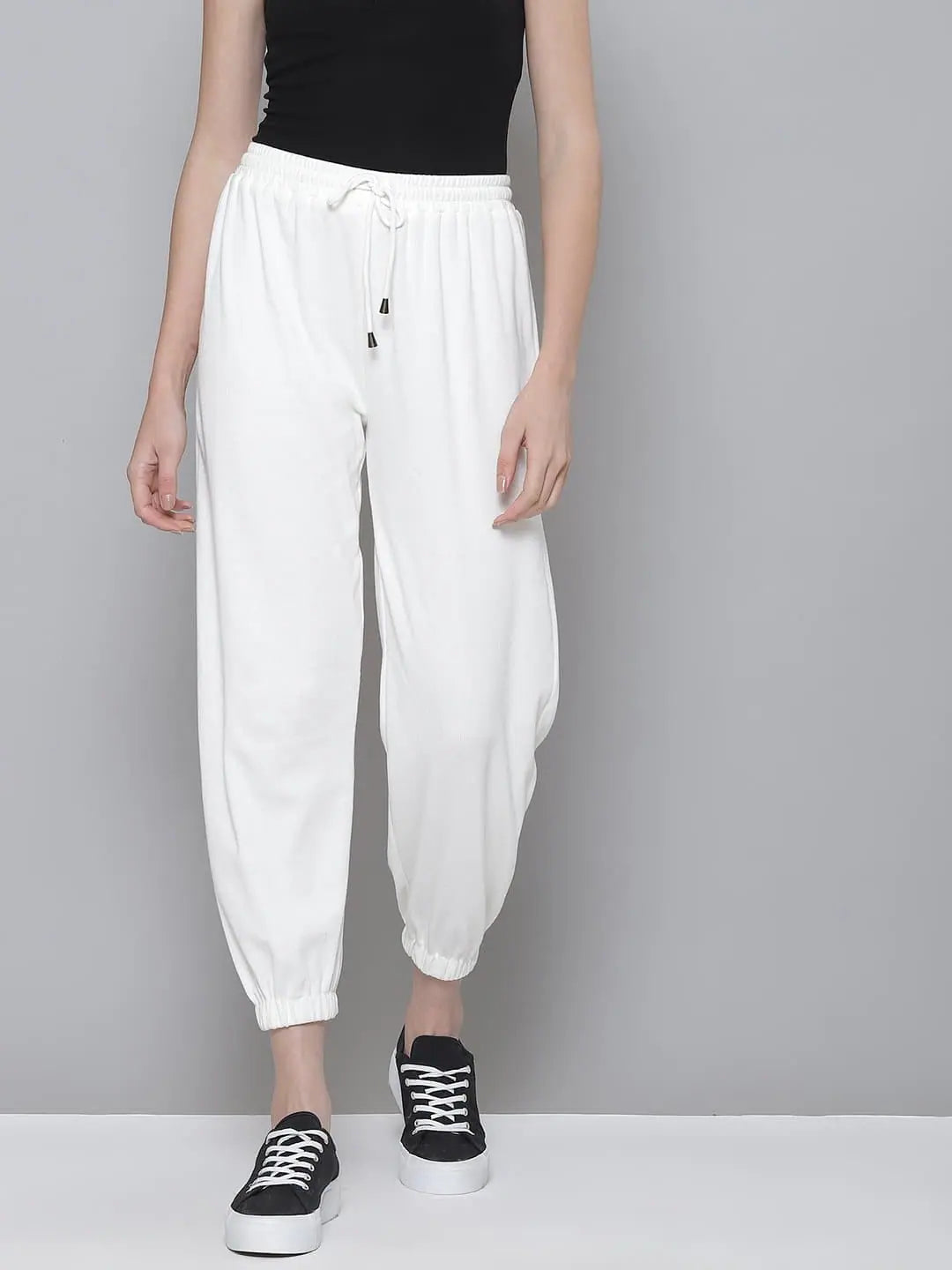 White Ribbed Drawstring Joggers | Women's Western Clothing