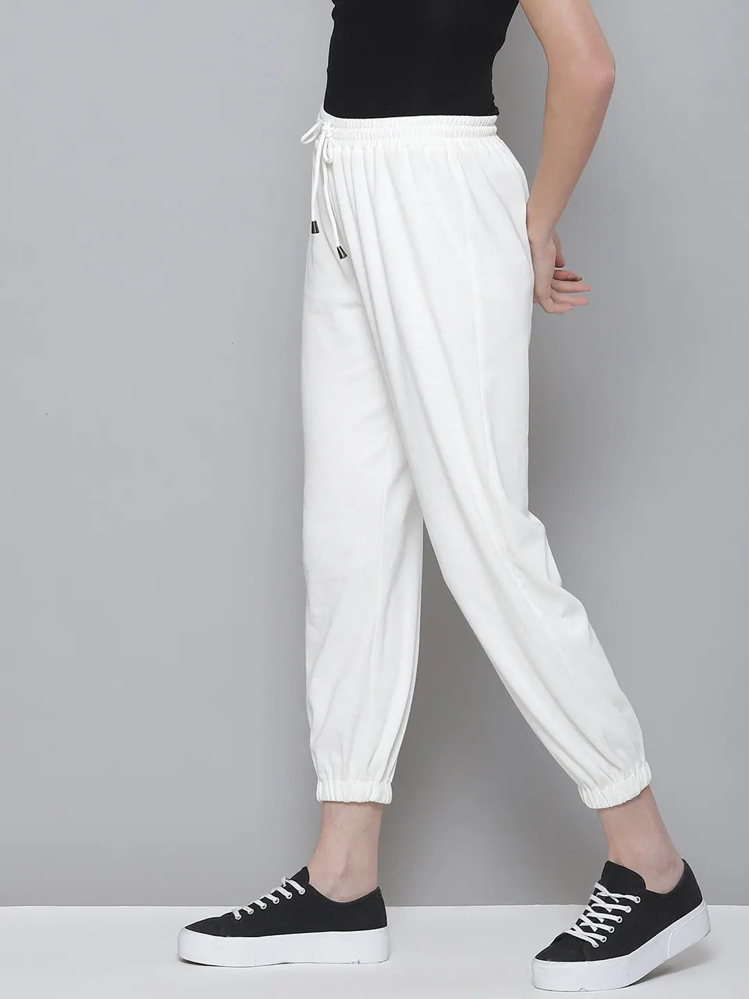White Ribbed Drawstring Joggers | Women's Western Clothing