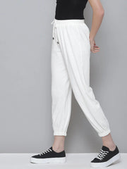 White Ribbed Drawstring Joggers