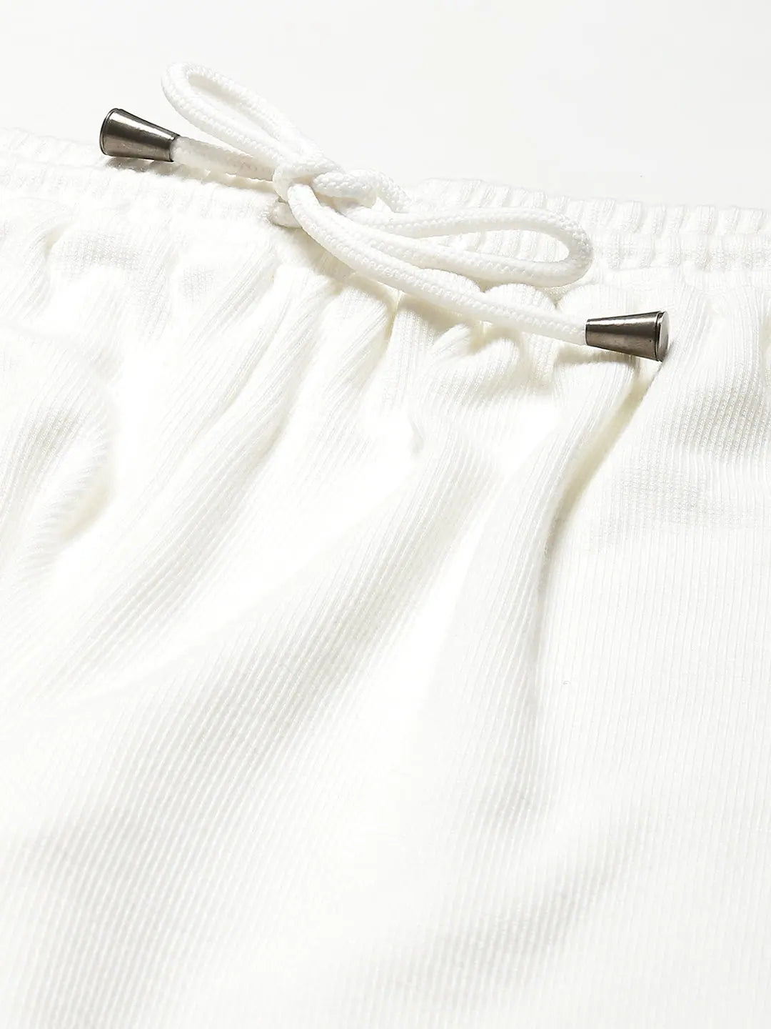 White Ribbed Drawstring Joggers | Women's Western Clothing