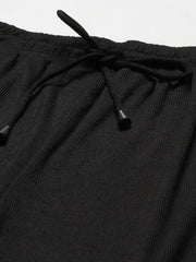 Black Ribbed Drawstring Joggers