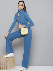 Blue Rib Straight Pants
