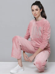 Pink Velour Studded HEART Wide Leg Pants