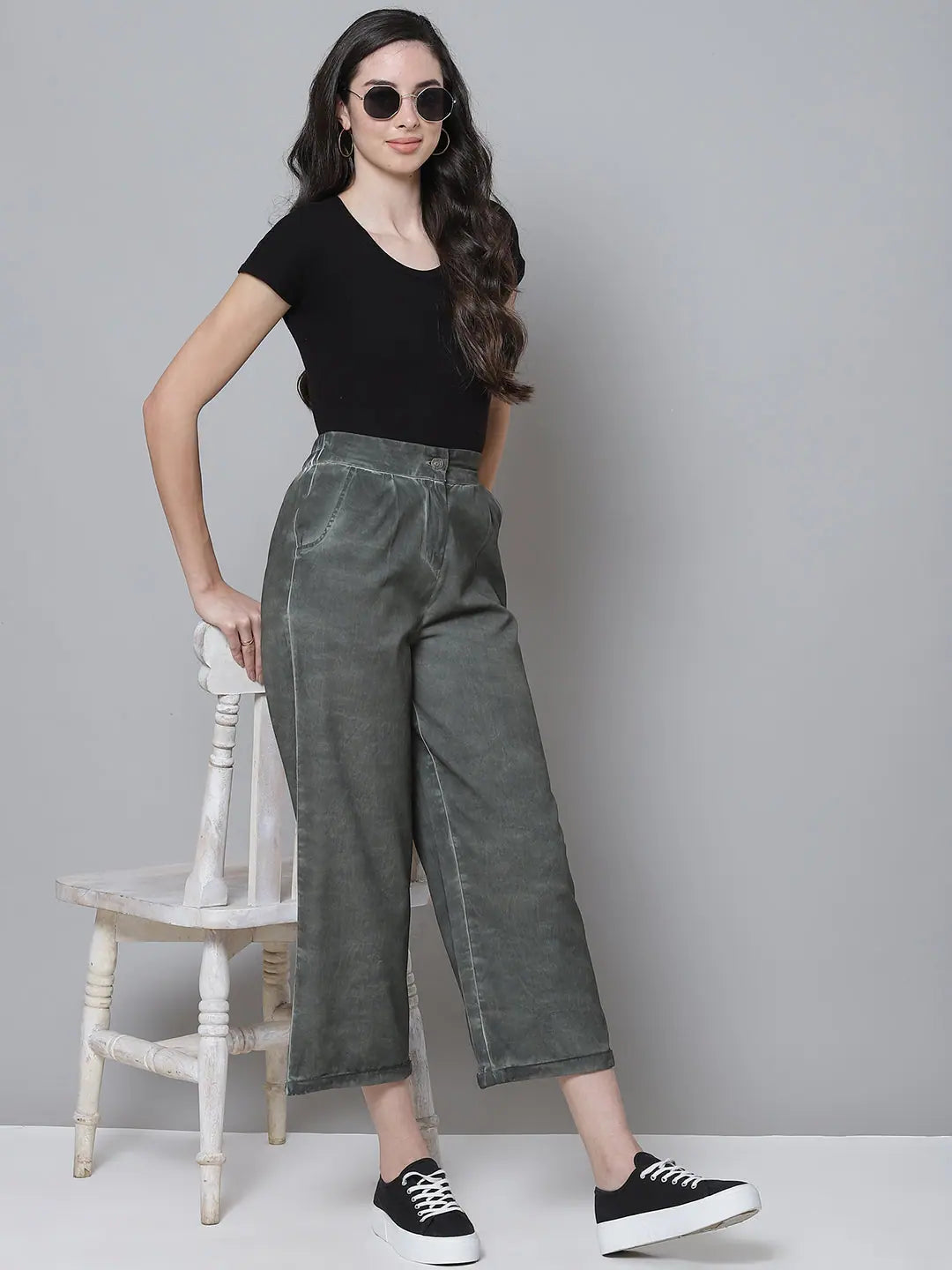 Olive Twill Straight Pants - Women's Western Wear | [Brand Name]