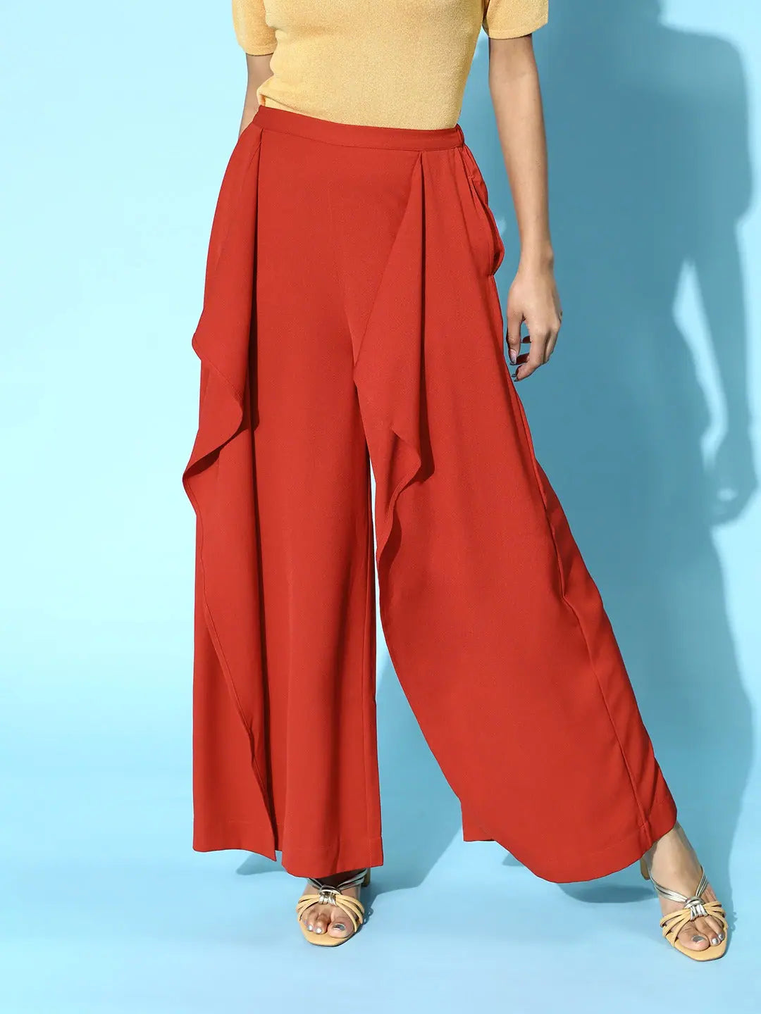 Rust Frill Front Pants - Women's Comfortable Lehenga Alternative