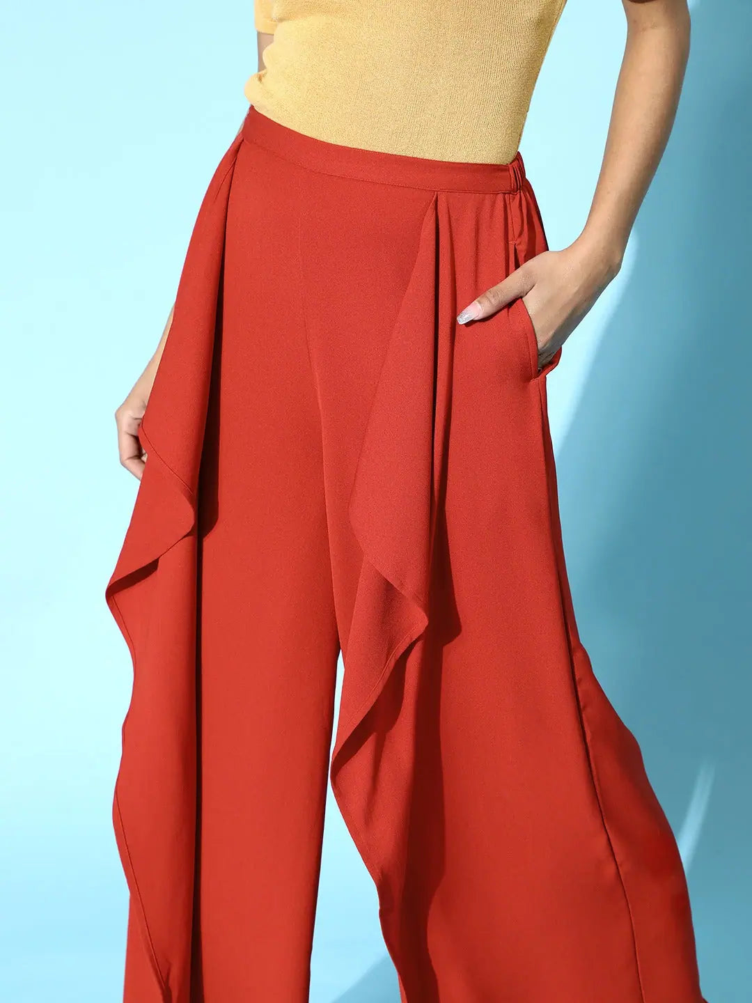 Rust Frill Front Pants - Women's Comfortable Lehenga Alternative