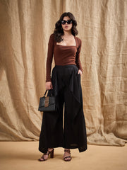 Women Black Front Frill Pants-SFPANT5531