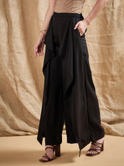 Women Black Front Frill Pants-SFPANT5531