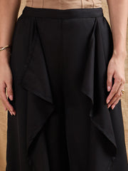 Women Black Front Frill Pants-SFPANT5531