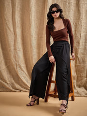Women Black Front Frill Pants-SFPANT5531