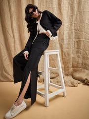 Women Black Side Slit Peekaboo Comfort Pants-SFPANT5533