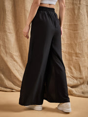 Women Black Side Slit Peekaboo Comfort Pants-SFPANT5533