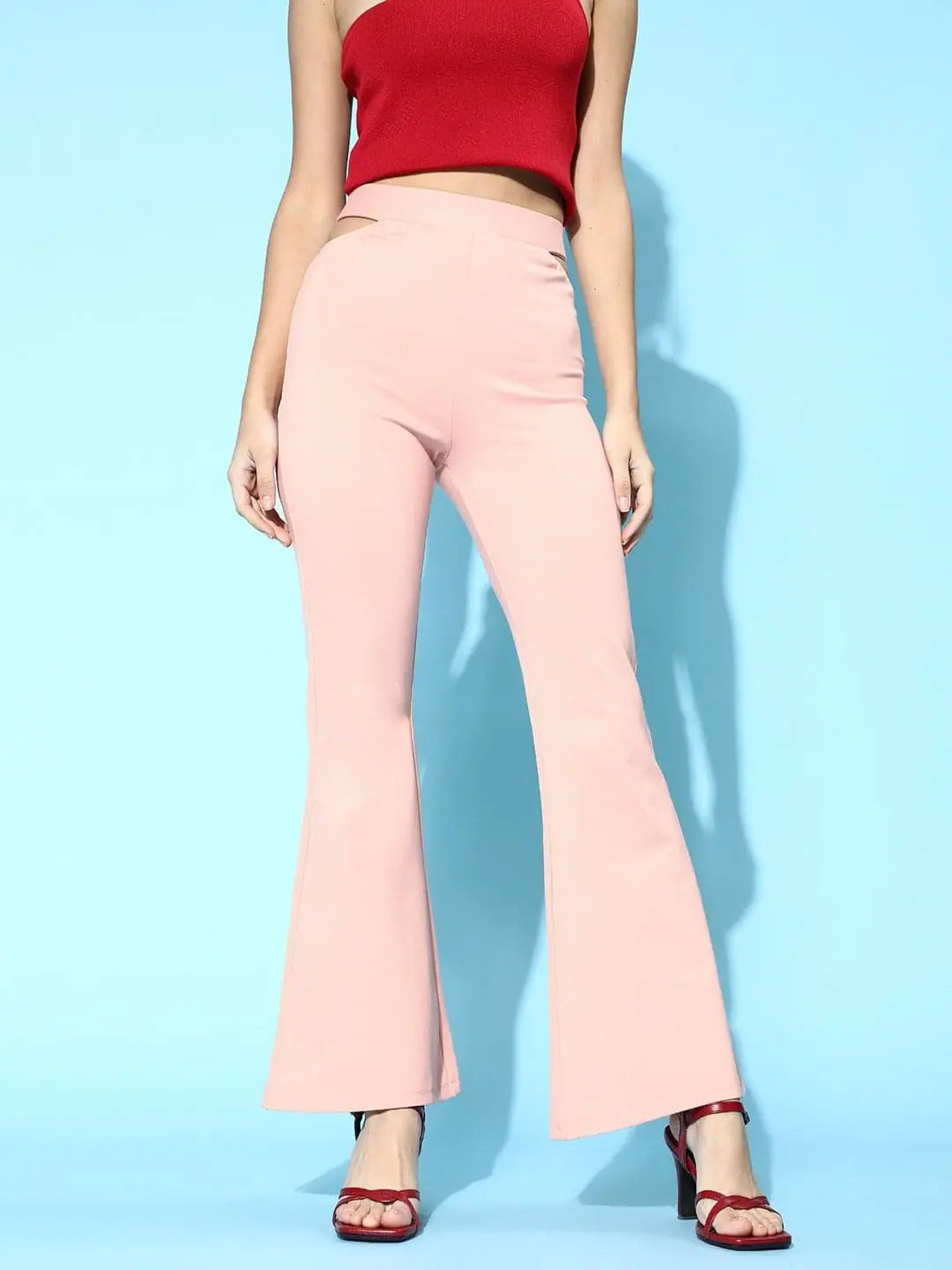 Dusty Pink Side Cut Out Pants - Slim Fit Peekaboo Trousers