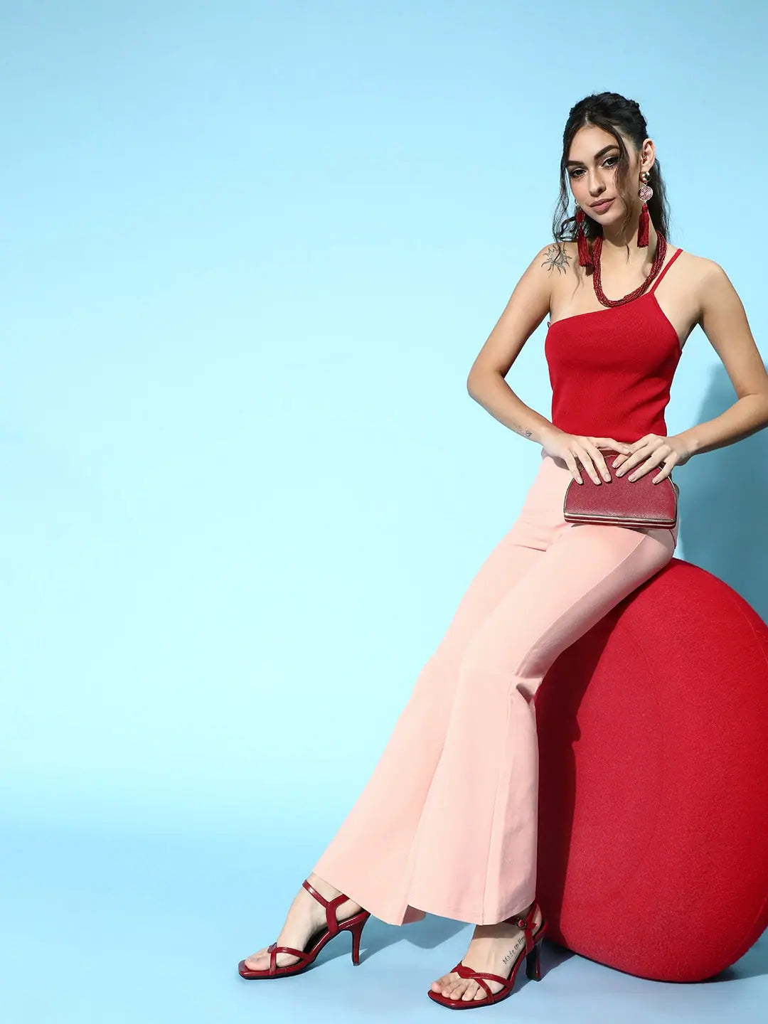 Dusty Pink Side Cut Out Pants - Slim Fit Peekaboo Trousers