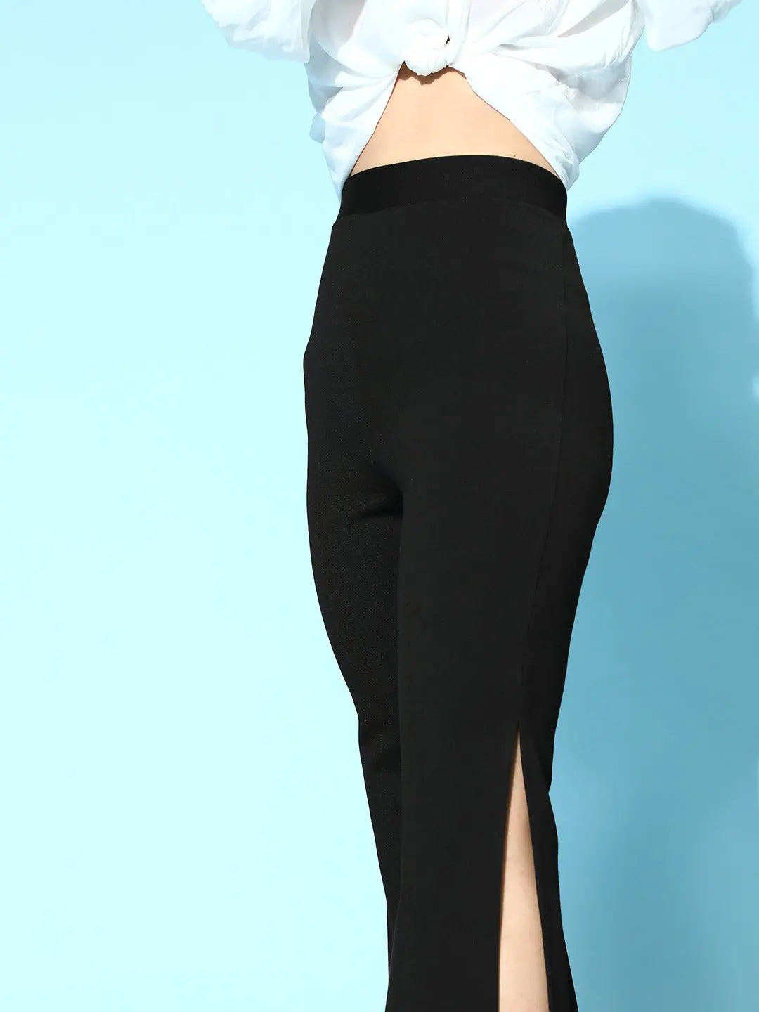 Black Bell Bottom Pants - Side Slit, Women's Lehenga Style