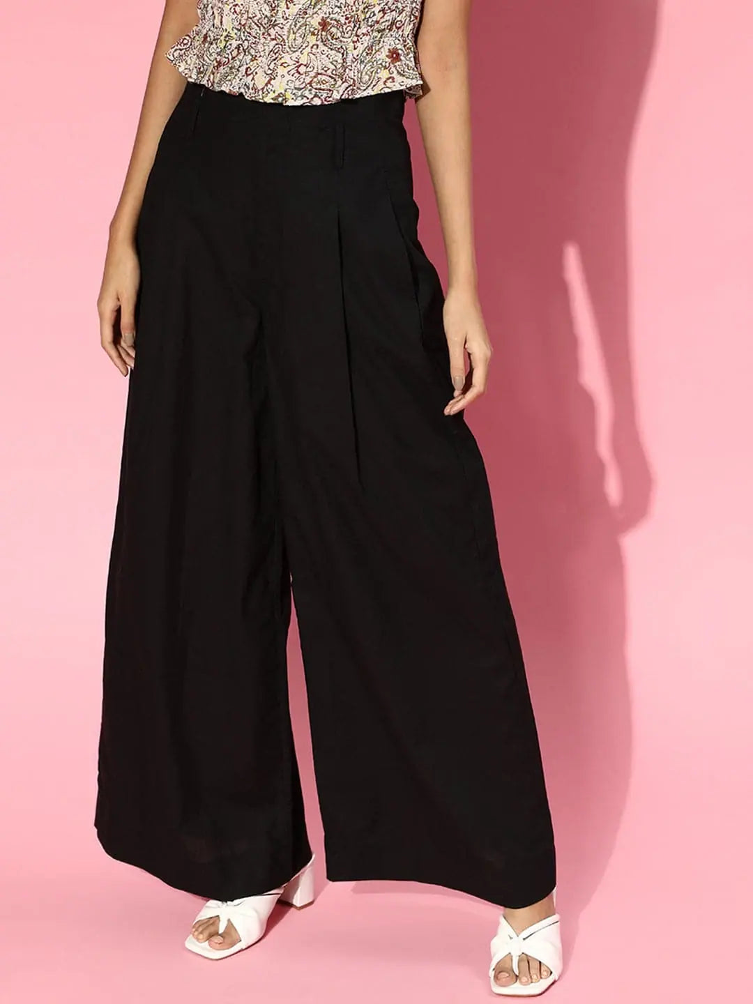 Black High Waist Wide Leg Pants - Lehenga for Women Style