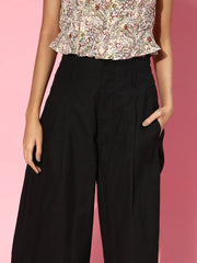 Women Black High Waist Wide Leg Pants