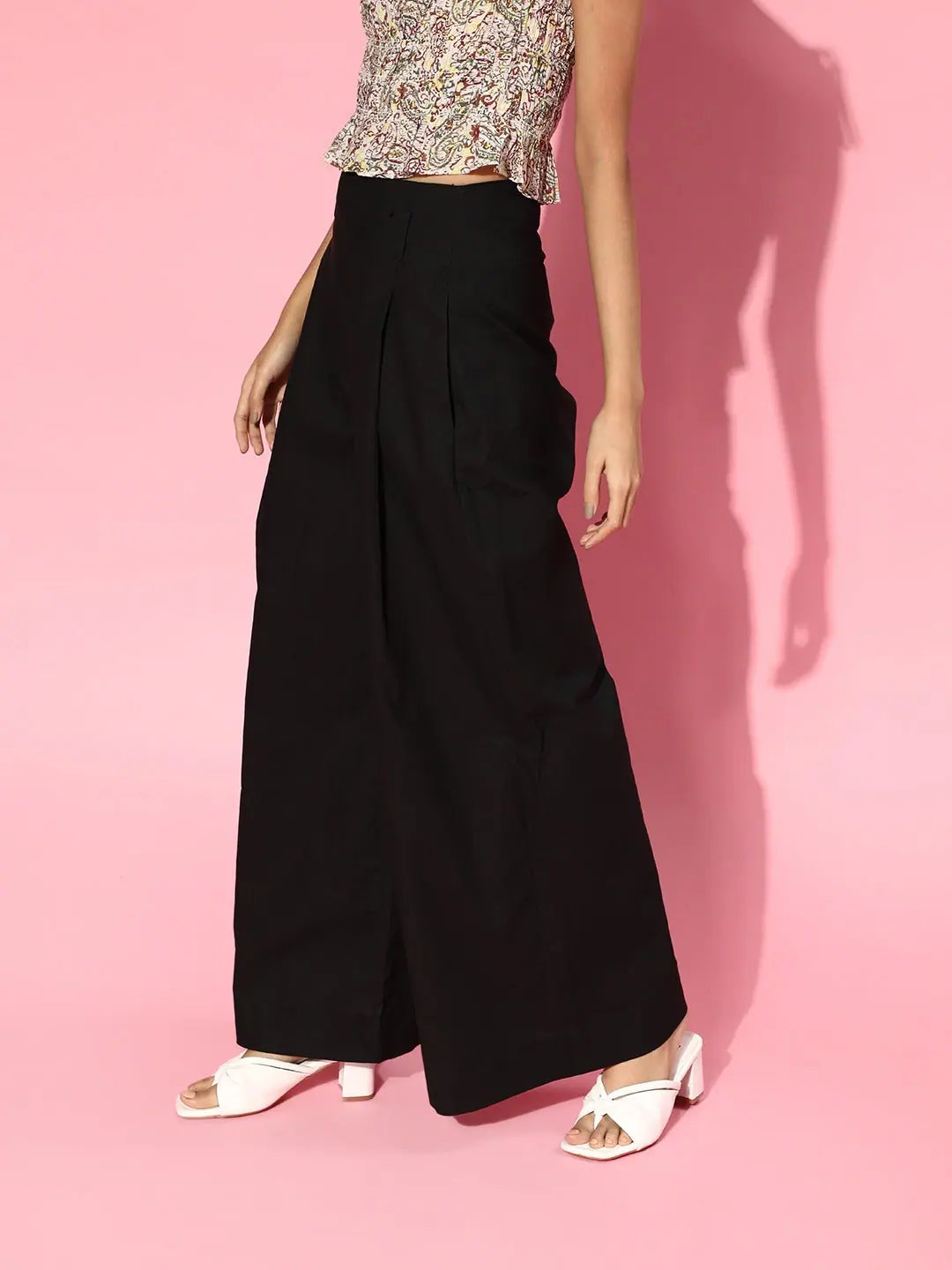 Black High Waist Wide Leg Pants - Lehenga for Women Style