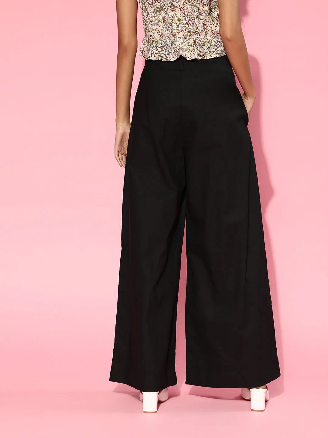 Black High Waist Wide Leg Pants - Lehenga for Women Style