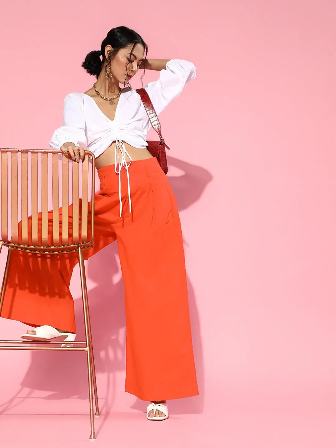 Red High Waist Wide Leg Pants | Women's Western Clothing