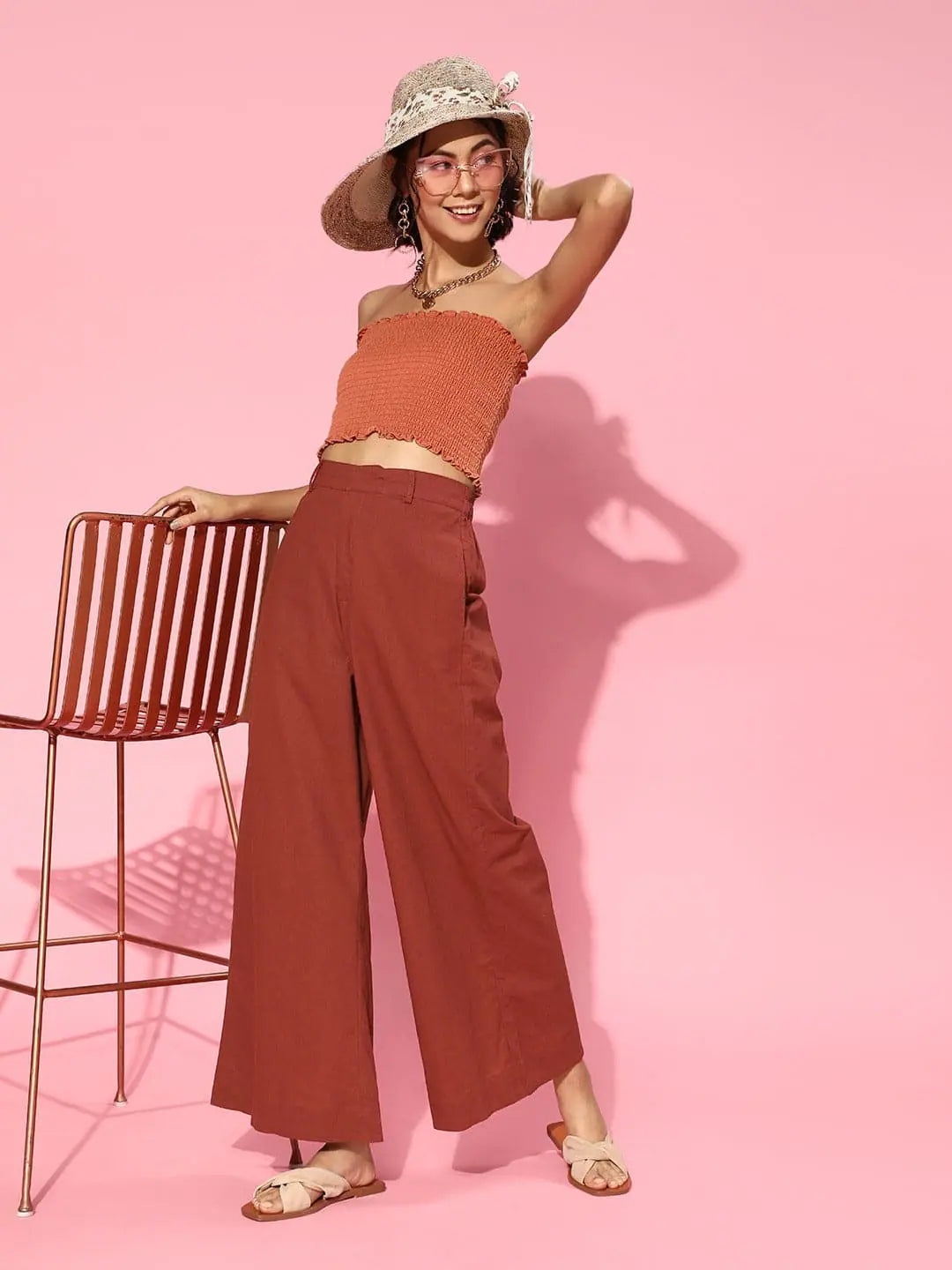 Women Maroon Wide Leg Pants - Modern Western Outfits