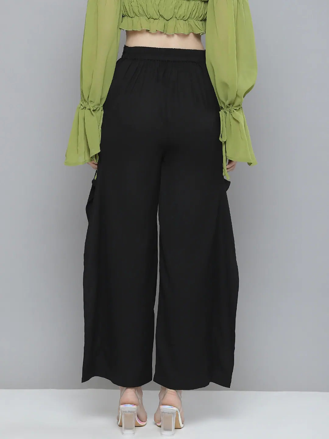 Black Ruffled Wide Leg Pants with Slit | Women's Fashion