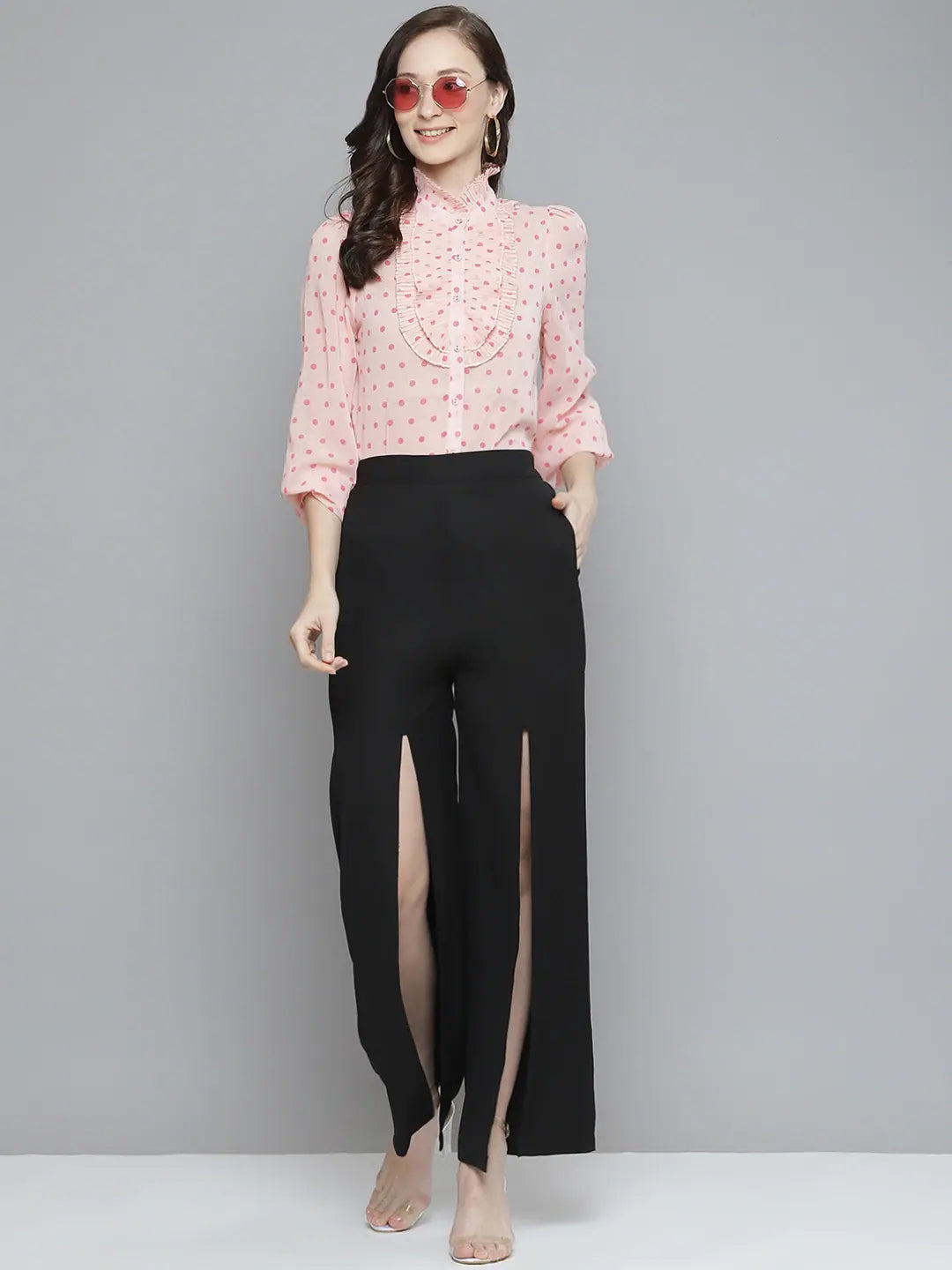 Black Wide Leg Pants with Front Slit | Women's Fashion