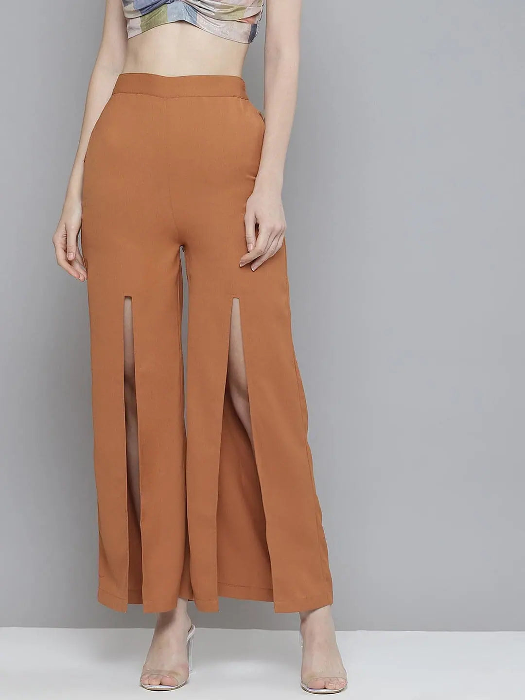 Wide Leg Women's Pants: Rust Slit Front | Western Wear