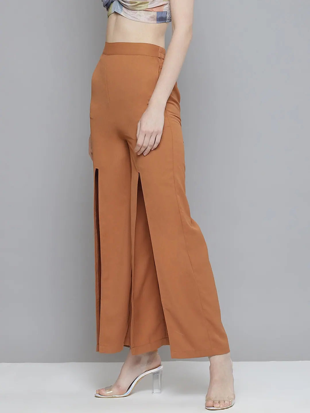 Wide Leg Women's Pants: Rust Slit Front | Western Wear