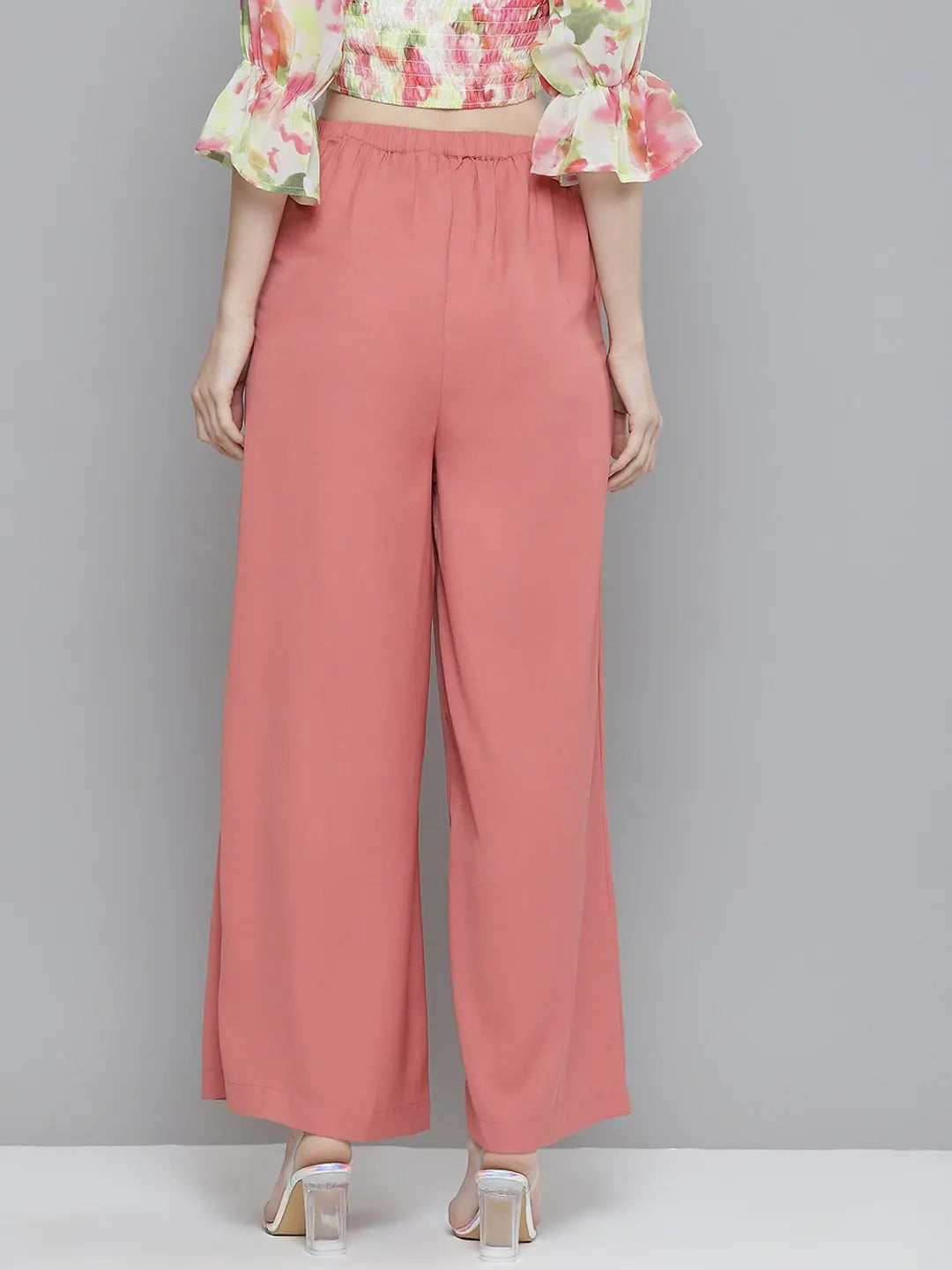 Pink Front Pleated Wide Leg Pants - Women's Western Wear