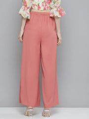 Women Pink Front Pleats Wide Leg Pants