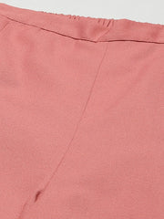 Women Pink Front Pleats Wide Leg Pants