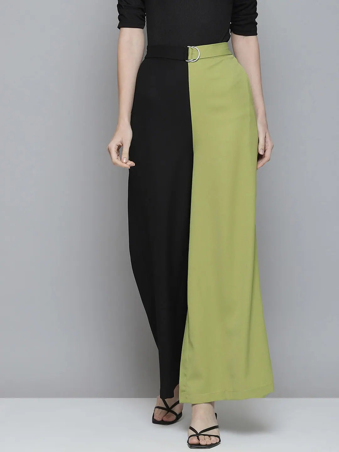 Green & Black Colorblock Wide Leg Pants - Women's Western Wear