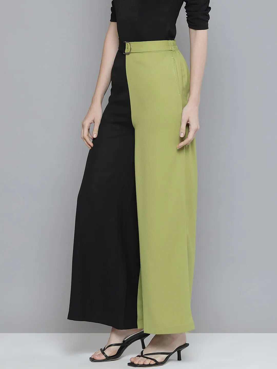 Green & Black Colorblock Wide Leg Pants - Women's Western Wear
