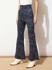 Women Navy Cheetah Scuba Bell Bottom Pants-SFPANT5687